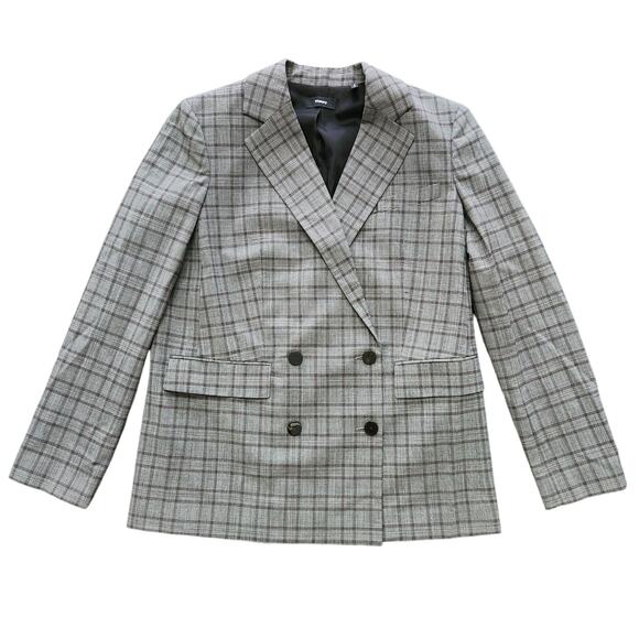 Theory Piazza Double Breasted Plaid Wool Blazer Size 8 - Picture 1 of 5